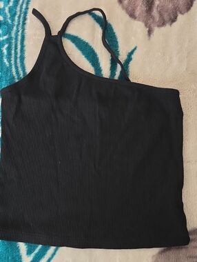 Fashion Nova Black Ribbed One-Shoulder Crop Top